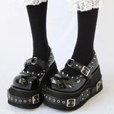 Women’s Kawaii Lolita Platform Mary Janes Cute Rivet Buckle School Shoes
