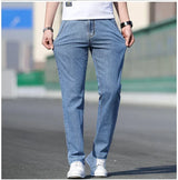 Men’s Summer Loose Stretch Gray & Light Blue Straight-Leg Denim Jeans
