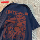 Damen Oversized Baumwoll-Top im japanischen Streetwear-Stil mit Blumenmuster