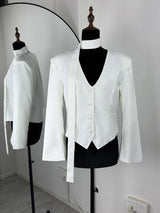 Women's Scarf-Neck Blazer Coat – Single-Breasted Waist-Cinching Jacket