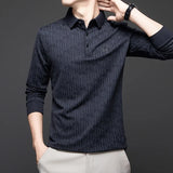 Men's Long Sleeve Polo Shirt with Badge – Business Casual Solid Color Top