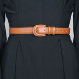 Women's Luxury Skinny Leather Belt – Thin Designer Waistband with Vintage Buckle