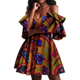 African Off-Shoulder Mini Dress High-Waist Ankara Party Dress For Women