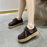 Women’s Genuine Leather Suede Loafers – British Style Lace-Up Oxford Shoes