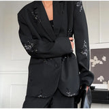 Women’s Chic Sequin Blazer Set – Elegant Lapel Stripe 2-Piece Suit
