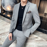 2-Piece Men’s High-End Suit Set – Solid Color & Plaid Slim Fit Blazer and Pants