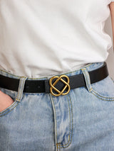 Damen-Wildleder-Rindledergürtel 2,8 cm – Vintage schmaler Gürtel mit Retro-Goldschnalle