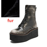 Damen-Stiefeletten aus echtem Leder – Kurzschaftstiefel mit Plateauabsatz