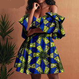 African Off-Shoulder Mini Dress High-Waist Ankara Party Dress For Women