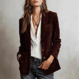 Women's Retro Suede Blazer Single-Breasted Spring/Autumn Fashion Jacket, Casual Versatile Lightweight Outerwear