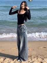 High-Waisted Damen American Vintage Washed Wide-Leg Jeans