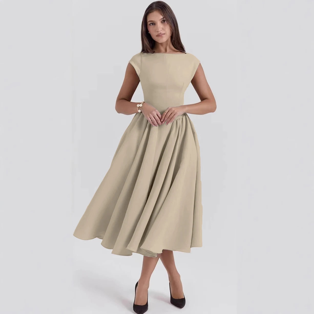 Women's French Style Backless Midi Dress