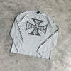 Men’s Vintage Sanskrit Logo Print Tee – Oversized Long Sleeve Hip Hop T-Shirt