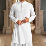 Men’s Cotton Linen Muslim Shirt – Long Sleeve Stand Collar Robe