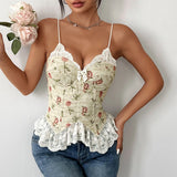 The "Lumière" French Vintage Camisole | Jacquard Floral Lace Patchwork Top