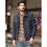 Men's Winter Fleece Bomber Jacket– Multi-Pocket Motorcycle Jacket with Stand Collar