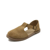 Damen Sandalen aus echtem gefrostetem Leder im Römerstil – Retro-Baotou-Flats mit Hohlmuster