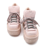 Women’s Pink Retro Punk Metal Decor Platform Ankle Boots