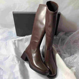 Women Vintage Knee-High Block Heel Boots with Side Zipper