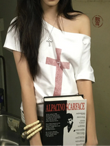 Women’s Gothic Graphic Print Off-Shoulder Short Sleeve T-Shirt