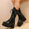 Women’s Solid Black Platform Wedge Mid-Calf Boots