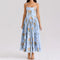 Women's Elegant Blue Floral Print Midi Dress