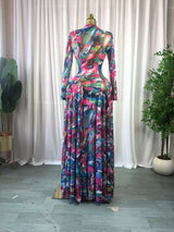 Tie Dye Print Long Sleeve Maxi Dress – Sexy O-Neck Big Swing Party Gown