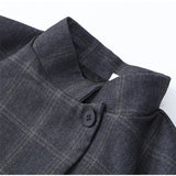 Women’s Plaid Print Blazer Jacket – Fashion Stand Collar Full Sleeve Split Coat