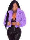 Women's Faux Fur Crop Jacket – Elegant Open Front Lapel Shaggy Fluffy Short Jacket