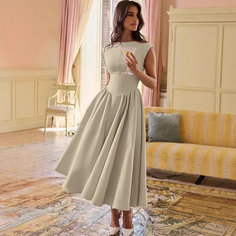 Women's French Style Backless Midi Dress
