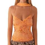 Damen Y2K Pailletten Neckholder Crop Top – Perlenbesticktes Glitzer-Cami