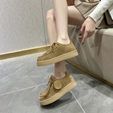Women’s Genuine Leather Suede Loafers – British Style Lace-Up Oxford Shoes