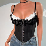Das „Obsession“ Y2K Spitzen-Patchwork Korsett | Sexy V-Ausschnitt Fischgrät-Bustier