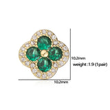 18K Gold Plated Flower Stud Earrings - Sparkling CZ Inlaid Multi-Color 4-Leaf Clover Earrings
