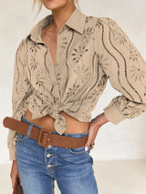 Damen-Hohlsaum-Bluse mit Puffärmeln – Freizeit-Lockers Hemd, Einfarbig