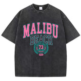 The Malibu Retro Tee: Sun-Washed Cotton Graphic T-Shirt with Vintage Lettering