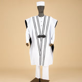 Men’s 4-Piece African Agbada Set | Grand Robe, Dashiki Shirt, Ankara Pants & Tribal Hat