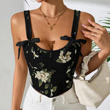 The "Versailles" Retro Floral Corset | French Style Double Strap Bra Top