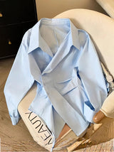 Women Designer Irregular Long sleeve Shirt, Elegant Casual Work Wear Shirt