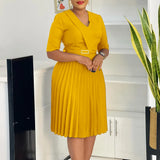 The "Athena" Pleated Maxi – Elegant V-Neck African Evening Gown