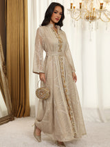 Abaya-Kleid für Damen mit Netz und Pailletten | Elegantes besticktes Eid-Partykleid