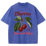 Fresh Picked Cherries Washed Cotton T-Shirt - Women's Vintage Fruit Graphic Tee