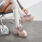 Women’s Pink Retro Punk Metal Decor Platform Ankle Boots