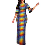 Half Sleeve Women African Dashiki Print Bodycon Maxi Dress