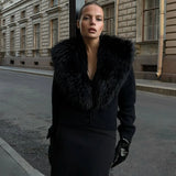 Eleganter Kunstpelzmantel für Damen – Warme, gepolsterte, schmal geschnittene Strickjacke, langärmelige Winterjacke mit Kragen