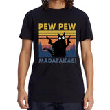 Cotton Short Sleeve Pew Pew Madafakas Funny Cat T-Shirt – Men's Novelty Graphic Tee