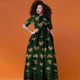 African Ankara Maxi Dress for Women | Half Sleeve High Waist Traditional Print Dress