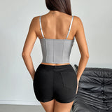 Das „Obsession“ Y2K Spitzen-Patchwork Korsett | Sexy V-Ausschnitt Fischgrät-Bustier