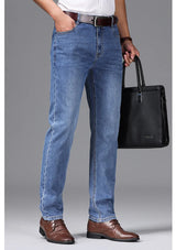 Herren Graublaue Ausgefranste Dünne Jeans | Klassischer Stil Business Fashion Denim