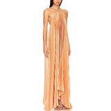 Women's Elegant Pleated Halter Evening Dress – Sexy Hollow-Out Backless Party Gown